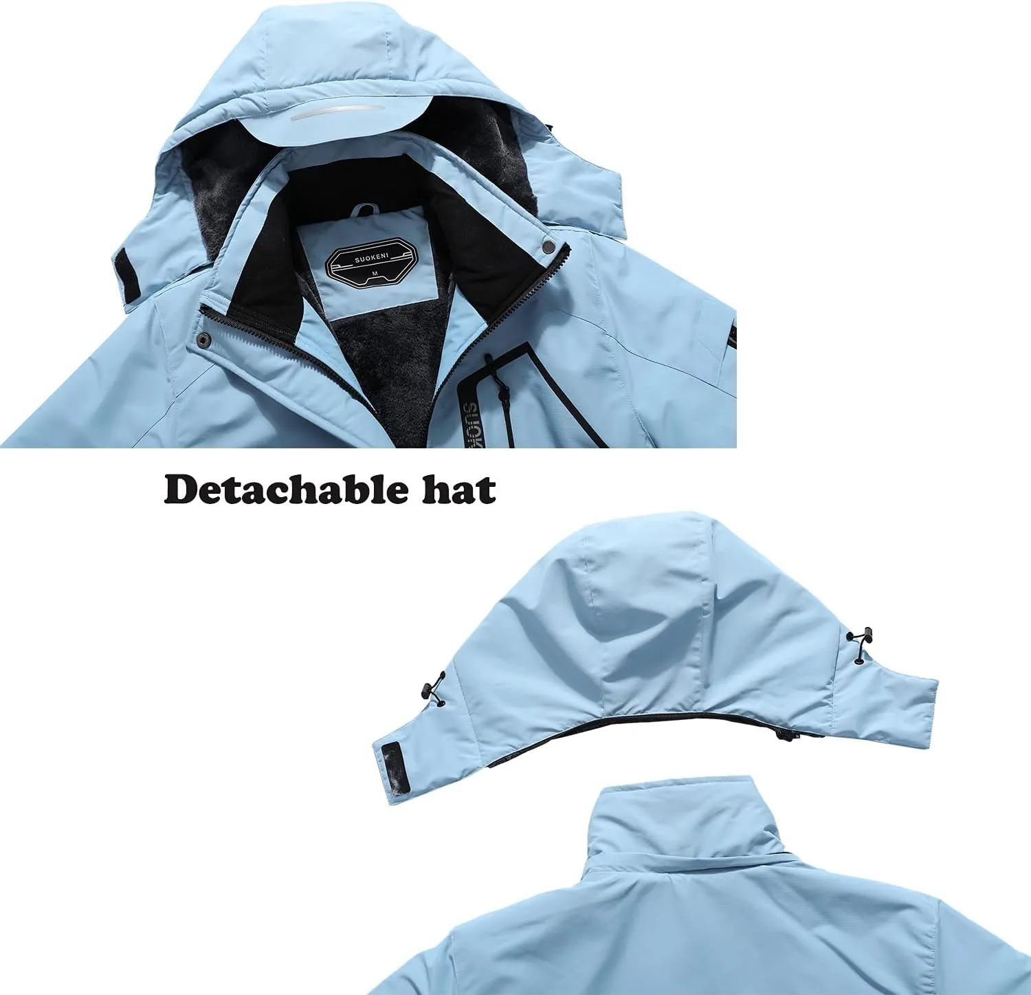 SUOKENI Women's Waterproof Warm Winter Snow Coat Hooded Raincoat Ski Snowboarding Jacket