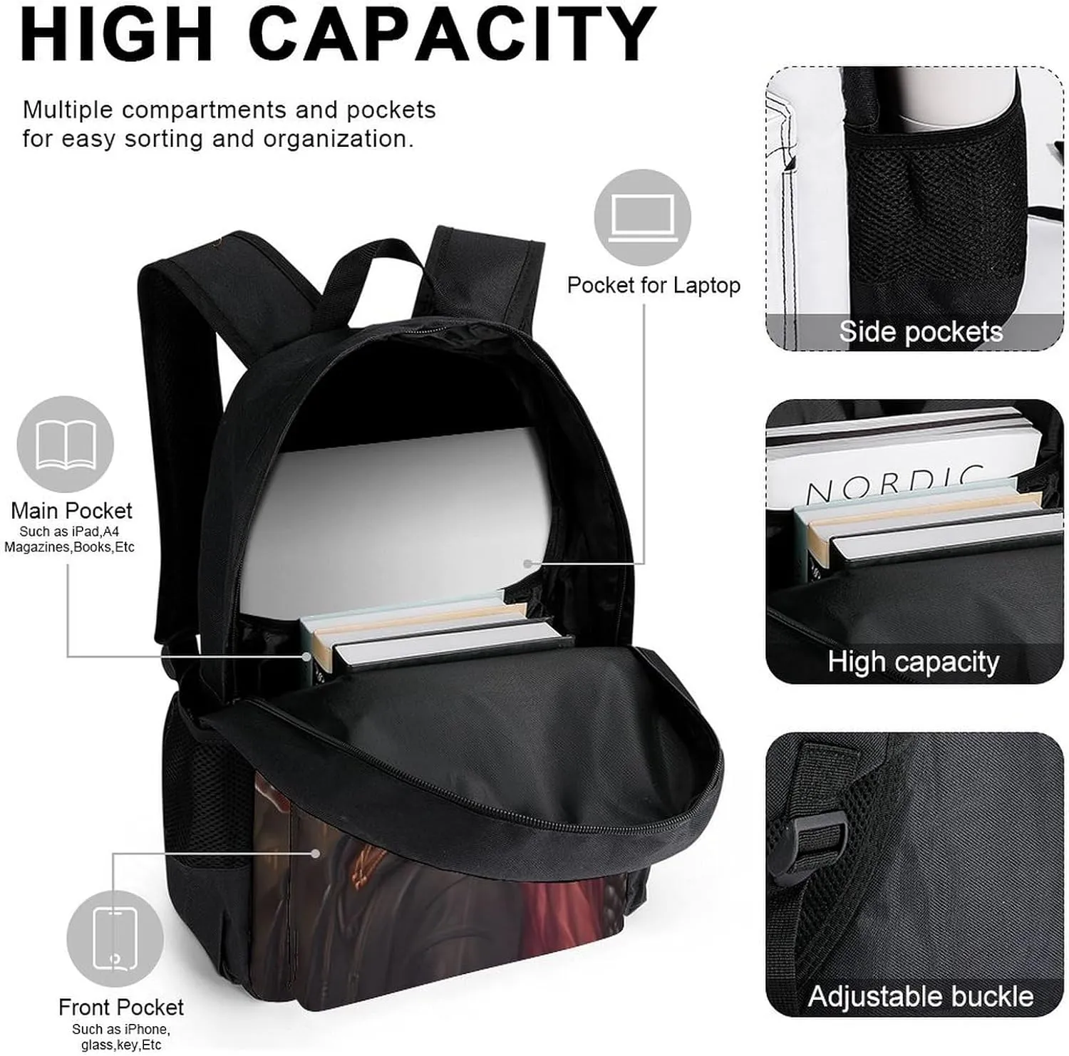 Supdreamc 3 Piece Backpack Large Capacity Carry On Bag Backpack for Hiking Outdoors Running - African American Black Women Woman Art, for Adult, Travel Daypack