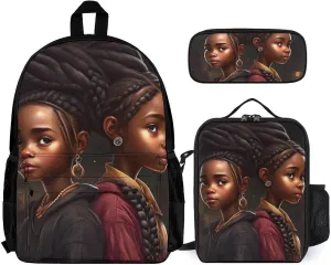 Supdreamc 3 Piece Backpack Large Capacity Carry On Bag Backpack for Hiking Outdoors Running - African American Black Women Woman Art, for Adult, Travel Daypack