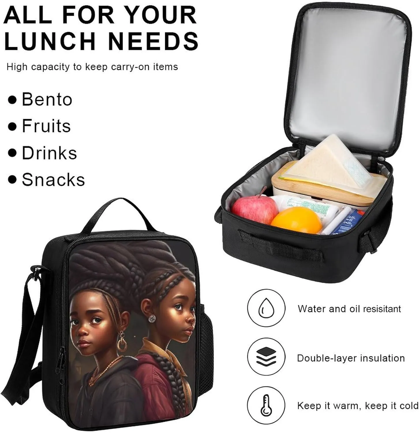 Supdreamc 3 Piece Backpack Large Capacity Carry On Bag Backpack for Hiking Outdoors Running - African American Black Women Woman Art, for Adult, Travel Daypack