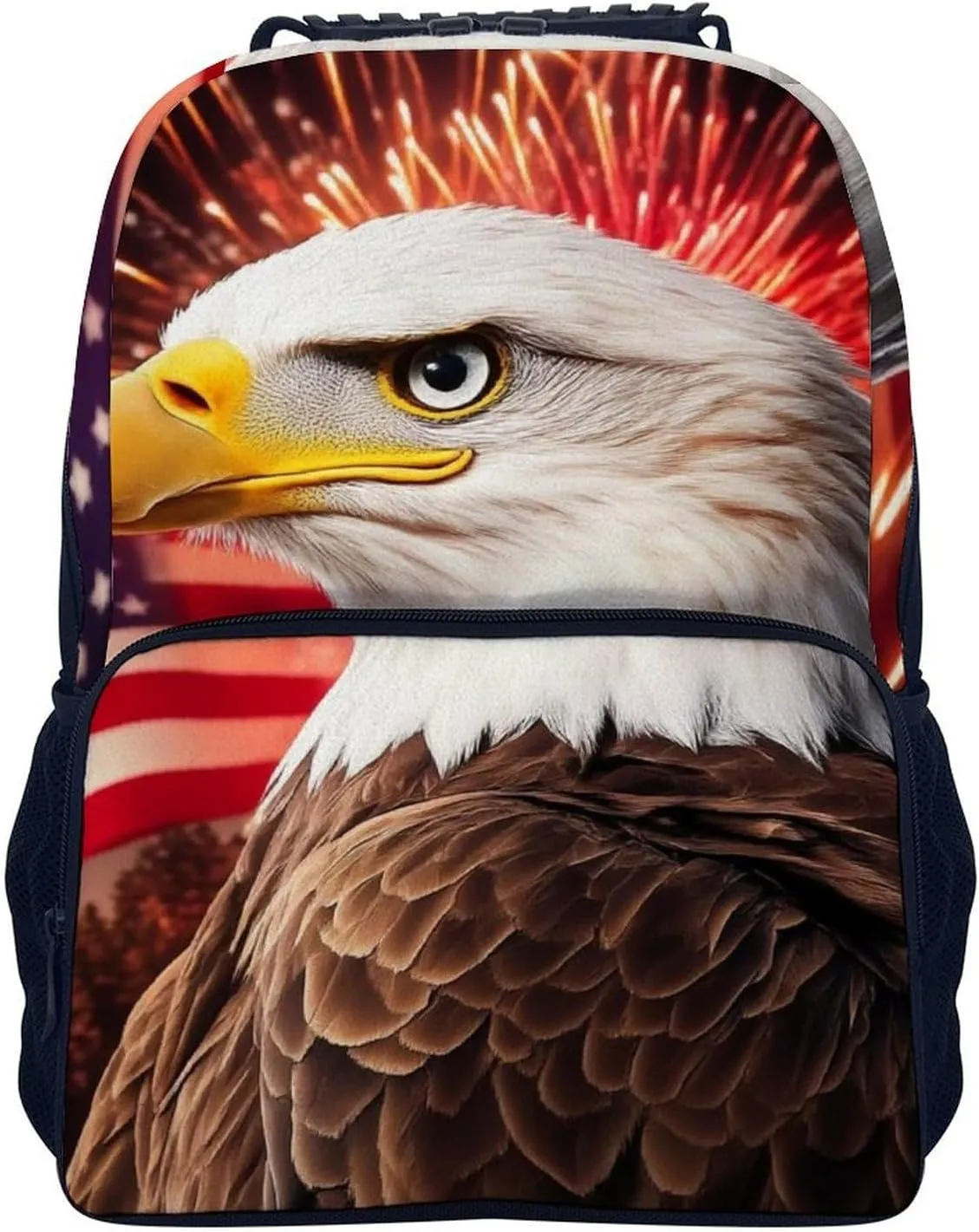 Supdreamc Lightweight Rucksacks for Climbing Outdoors Walking Cycling - Large Capacity Anti-Theft Multipurpose Carry On Bag, Bald Eagle American Flag Fireworks Art Camping Outdoor Backpack