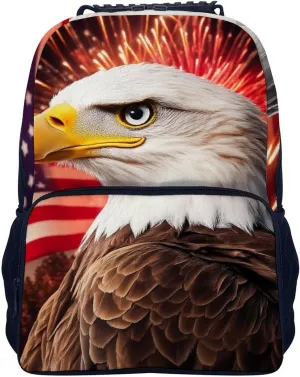 Supdreamc Lightweight Rucksacks for Climbing Outdoors Walking Cycling - Large Capacity Anti-Theft Multipurpose Carry On Bag, Bald Eagle American Flag Fireworks Art Camping Outdoor Backpack