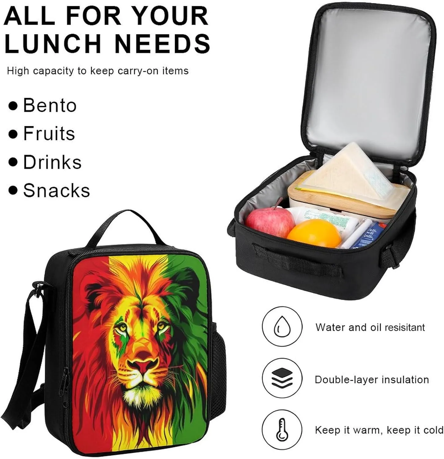 Supdreamc Reggae Rasta Flag Lion Backpack 3 Piece Set for Adults (Bag   Pencil Case Lunch Combination), One Size