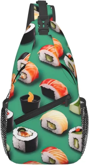Sushi Food Print Sling Bag Crossbody Backpack For Women Men Hiking Travel Over The Shoulder Multipurpose Bag