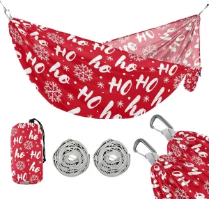 susiyo Portable Camping Hammock Christmas Hohoho Snowflake Printed Lightweight Hammock Comfortable Travel Swing with Tree Straps for Camping Hiking Backpacking Travel or Beach - Up to 330lbs