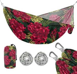 susiyo Portable Camping Hammock Christmas Red Flowers Printed Lightweight Hammock Comfortable Travel Swing with Tree Straps for Camping Hiking Backpacking Travel or Beach - Up to 330lbs