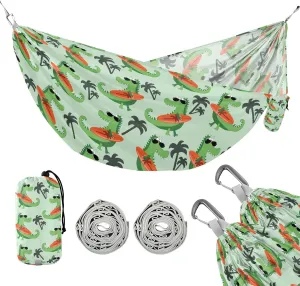 susiyo Portable Camping Hammock Cute Crocodile Printed Lightweight Hammock Comfortable Travel Swing with Tree Straps for Camping Hiking Backpacking Travel or Beach - Up to 330lbs