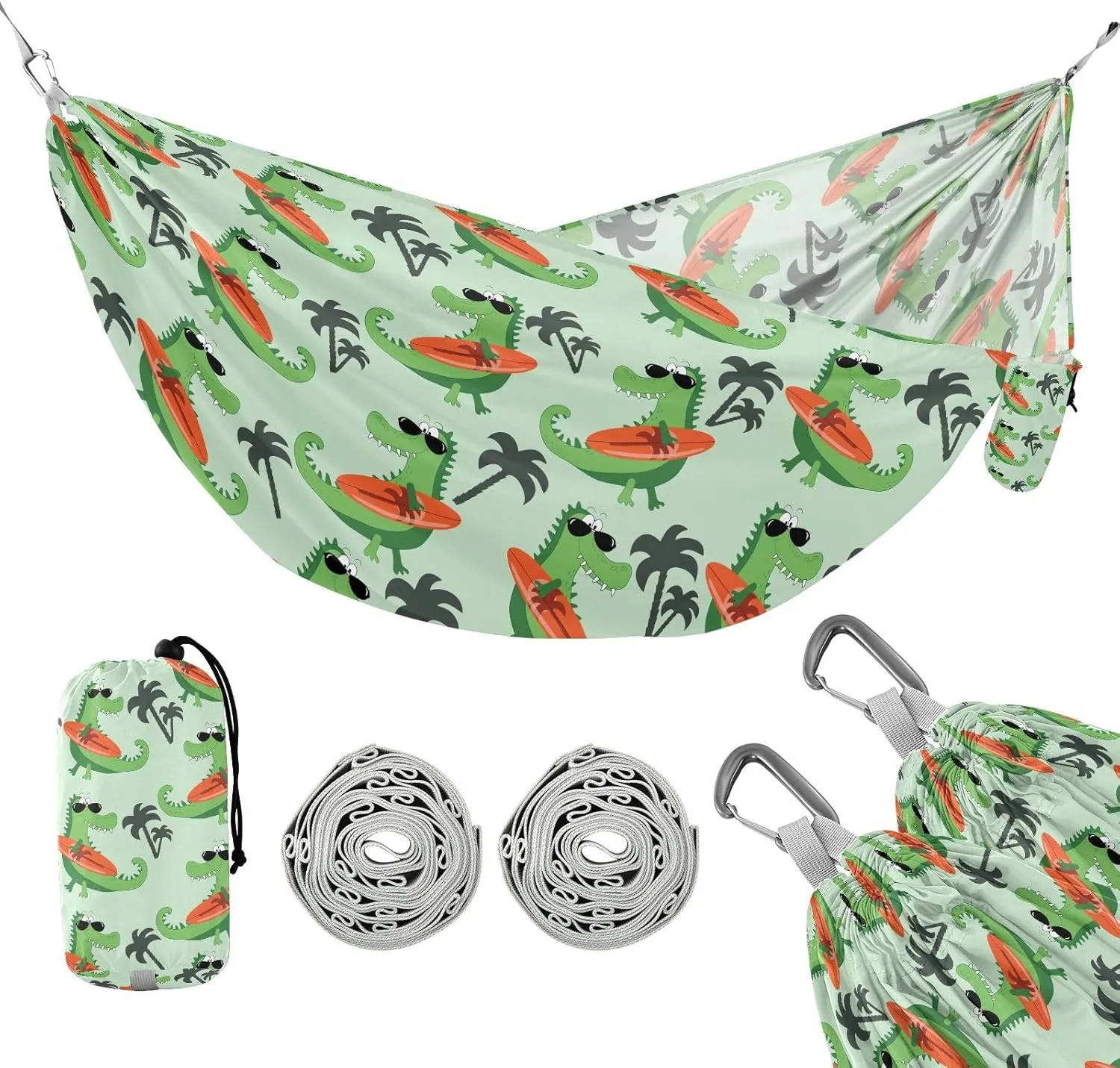 susiyo Portable Camping Hammock Cute Crocodile Printed Lightweight Hammock Comfortable Travel Swing with Tree Straps for Camping Hiking Backpacking Travel or Beach - Up to 330lbs