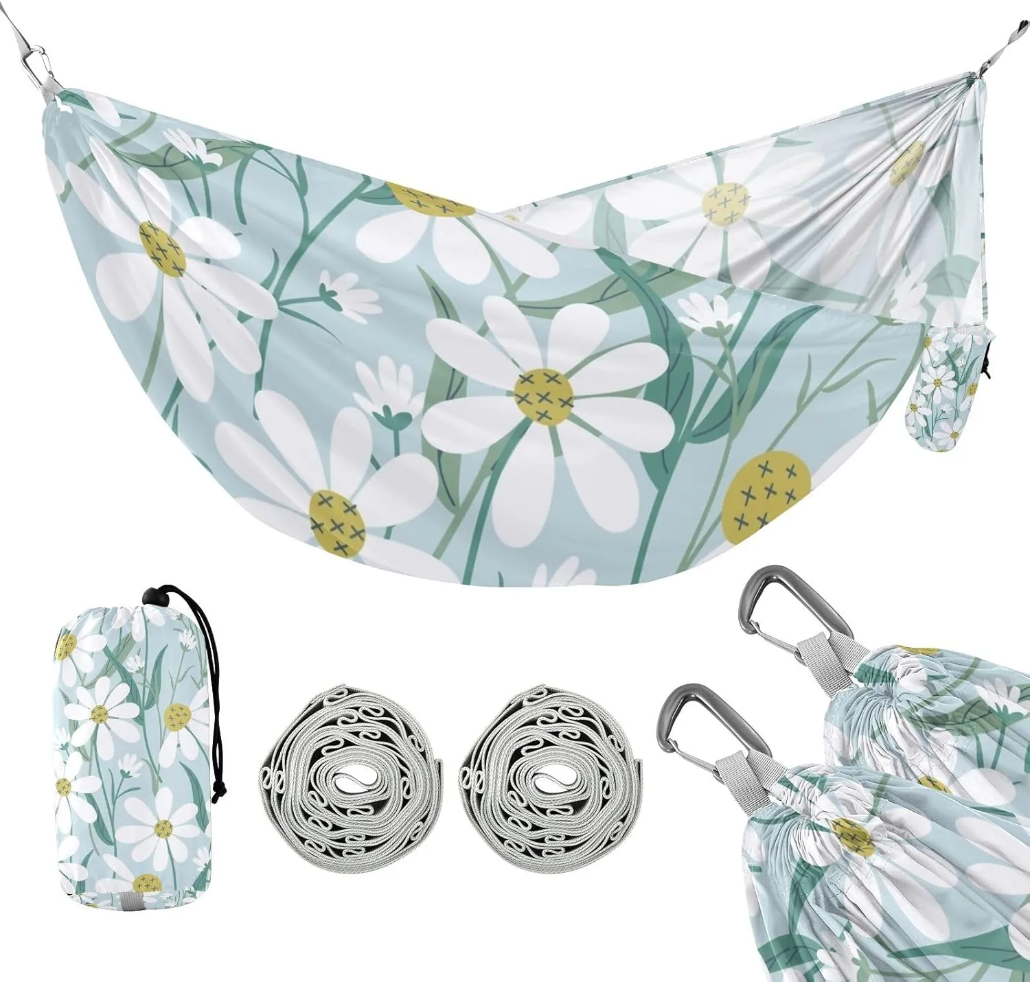 susiyo Portable Camping Hammock Cute Daisy Flowers Printed Lightweight Hammock Comfortable Travel Swing with Tree Straps for Camping Hiking Backpacking Travel or Beach - Up to 330lbs