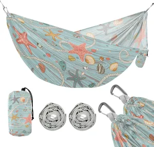 susiyo Portable Camping Hammock Seastones and Seashells Printed Lightweight Hammock Comfortable Travel Swing with Tree Straps for Camping Hiking Backpacking Travel or Beach - Up to 330lbs