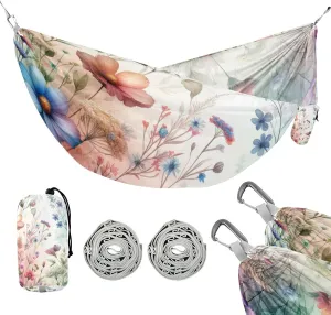 susiyo Portable Camping Hammock Watercolor Flowers Printed Lightweight Hammock Comfortable Travel Swing with Tree Straps for Camping Hiking Backpacking Travel or Beach - Up to 330lbs