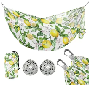 susiyo Portable Camping Hammock Yellow Lemons Printed Lightweight Hammock Comfortable Travel Swing with Tree Straps for Camping Hiking Backpacking Travel or Beach - Up to 330lbs