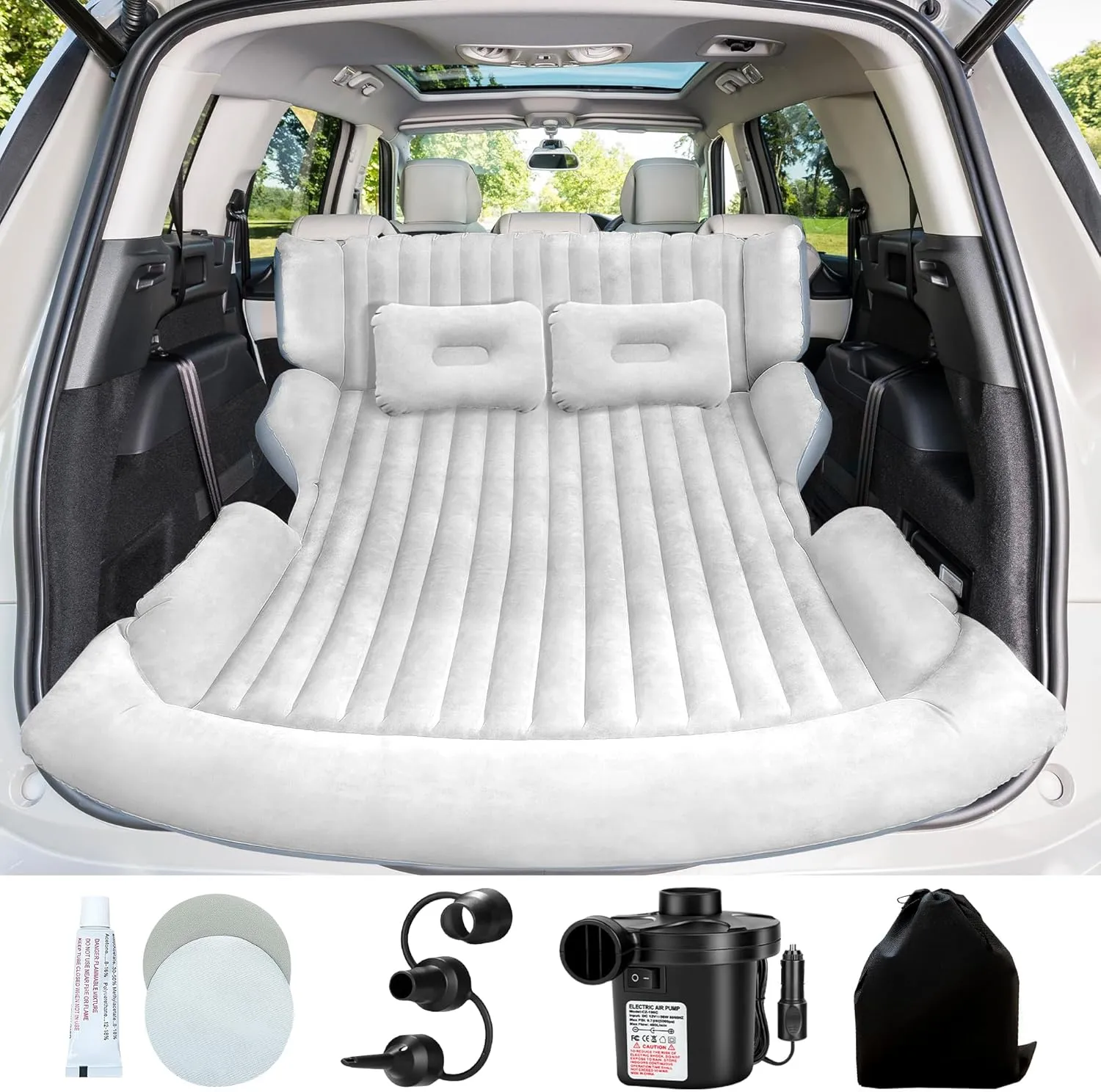 SUV Air Mattress, Thickened Car Air Mattress, SUV Mattress for Truck, Double-Sided Inflatable car Bed with 2 Pillows & Electric Pump, Cars Camping Mattress Back Seat, Inflatable Bed for suvs