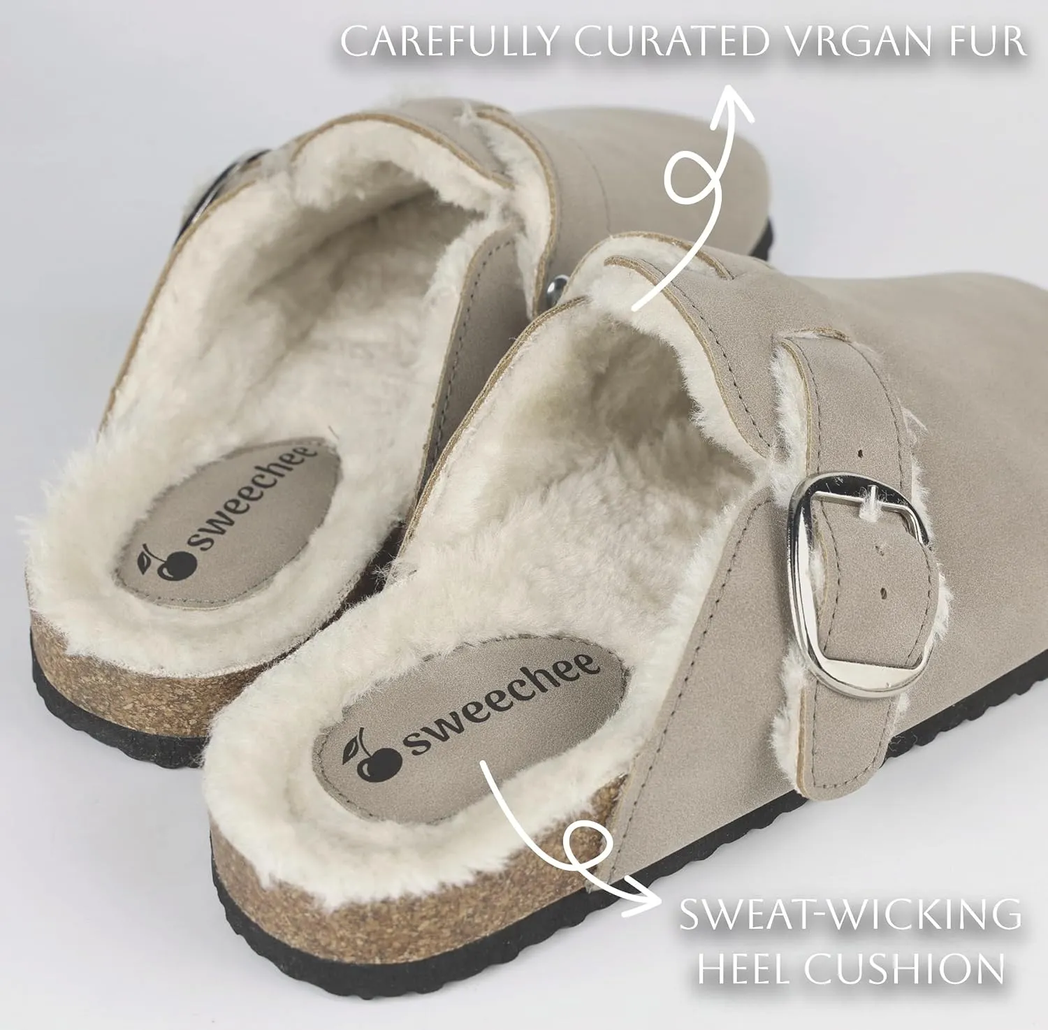 Sweechee Women's Cork Footbed Clogs with Soft Fur Lining, Comfortable Shearling Slippers Women's for Winter