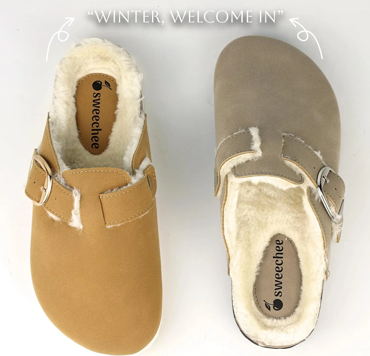 Sweechee Women's Cork Footbed Clogs with Soft Fur Lining, Comfortable Shearling Slippers Women's for Winter
