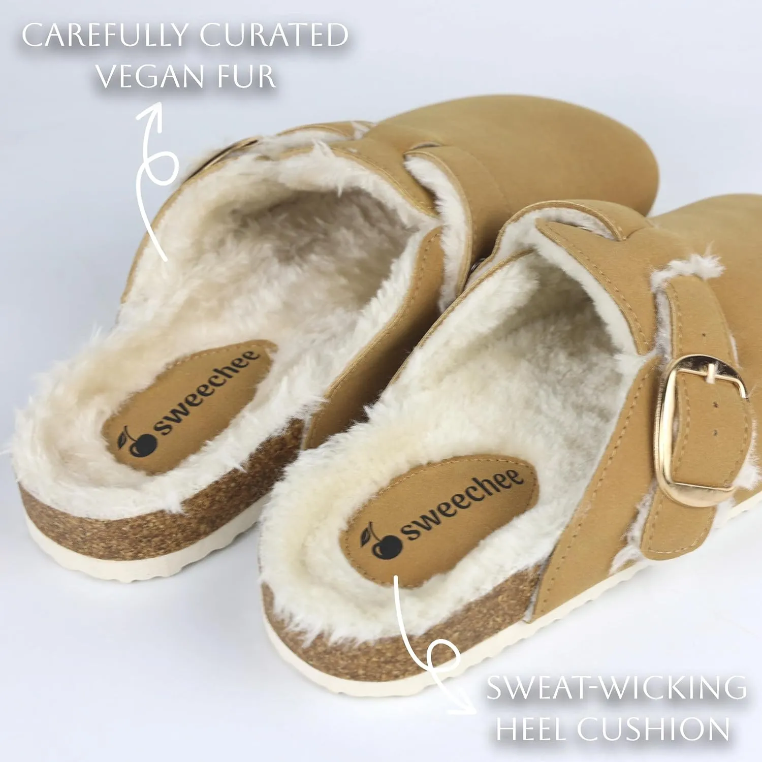 Sweechee Women's Cork Footbed Clogs with Soft Fur Lining, Comfortable Shearling Slippers Women's for Winter