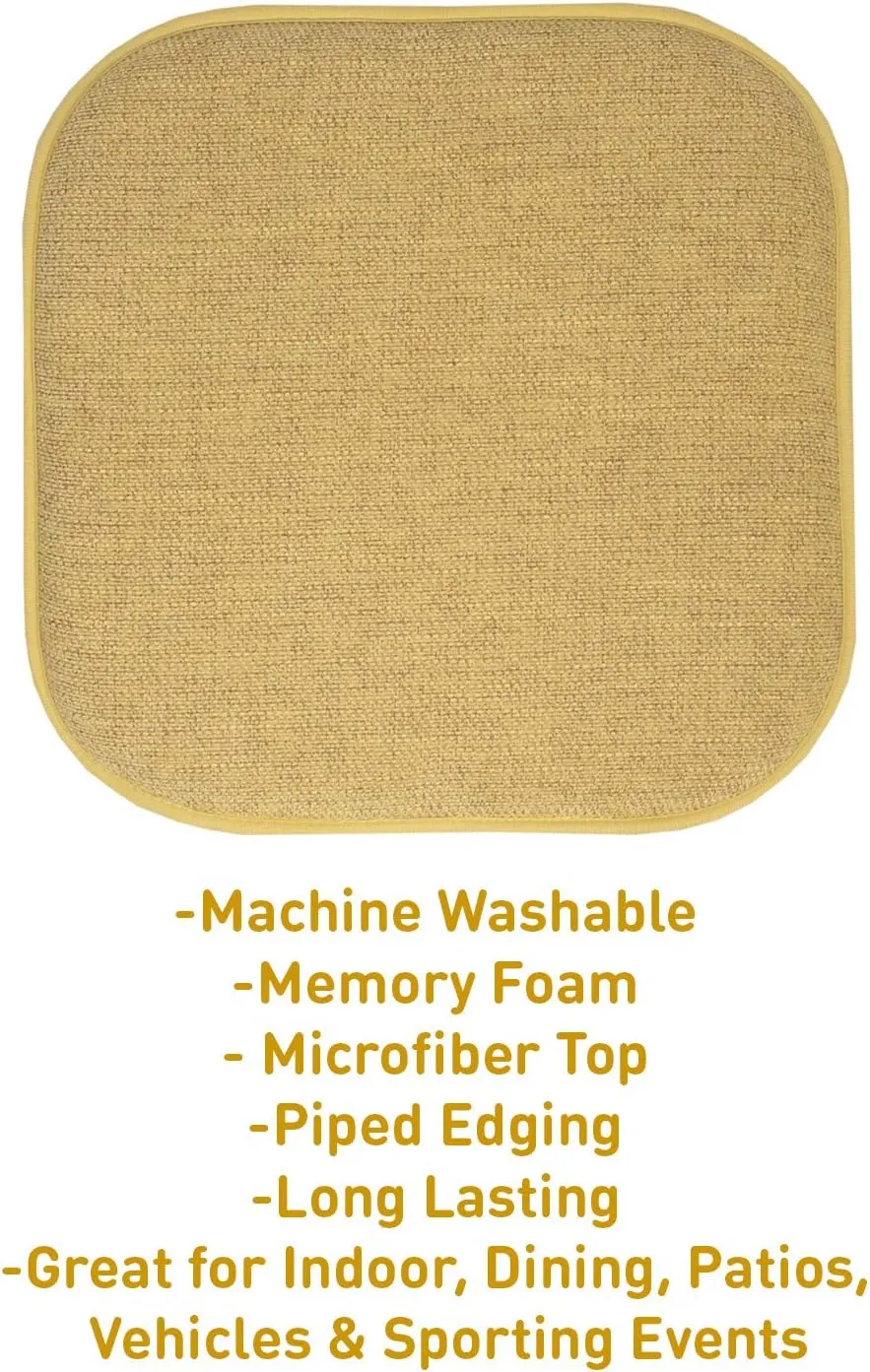 Sweet Home Collection Chair Cushion Memory Foam Pads Honeycomb Pattern Slip Non Skid Rubber Back Rounded Square 16" x 16" Seat Cover, 4 Pack, Alexis Gold