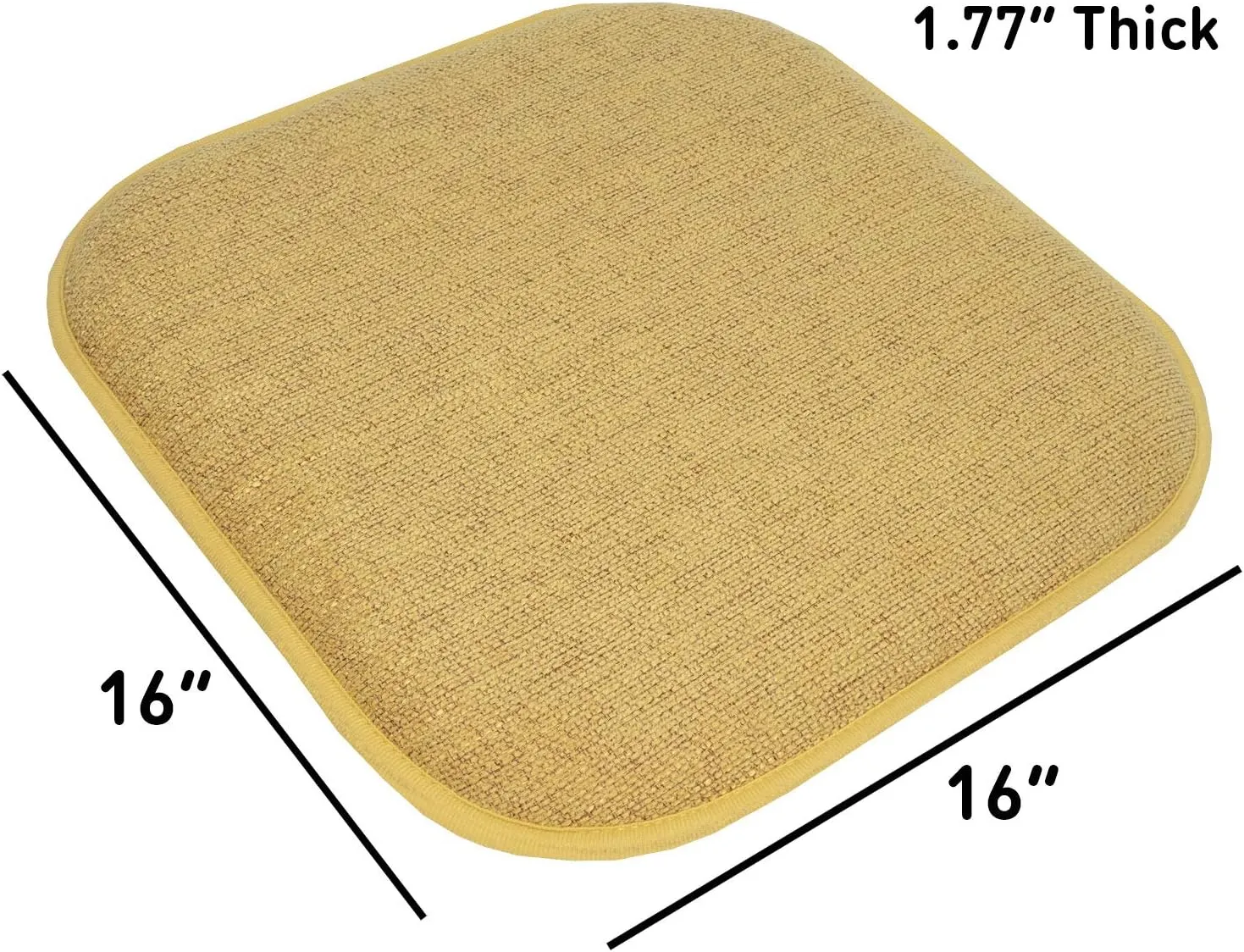 Sweet Home Collection Chair Cushion Memory Foam Pads Honeycomb Pattern Slip Non Skid Rubber Back Rounded Square 16" x 16" Seat Cover, 4 Pack, Alexis Gold