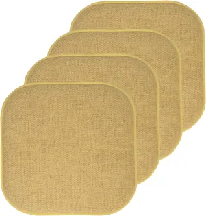 Sweet Home Collection Chair Cushion Memory Foam Pads Honeycomb Pattern Slip Non Skid Rubber Back Rounded Square 16" x 16" Seat Cover, 4 Pack, Alexis Gold