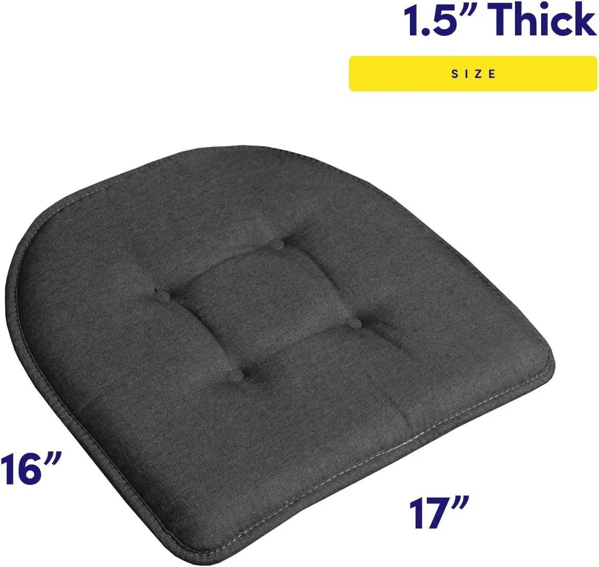 Sweet Home Collection Chair Cushion Memory Foam Pads Tufted Slip Non Skid Rubber Back U-Shaped 17" x 16" Seat Cover, 4 Count (Pack of 1), Charcoal Gray