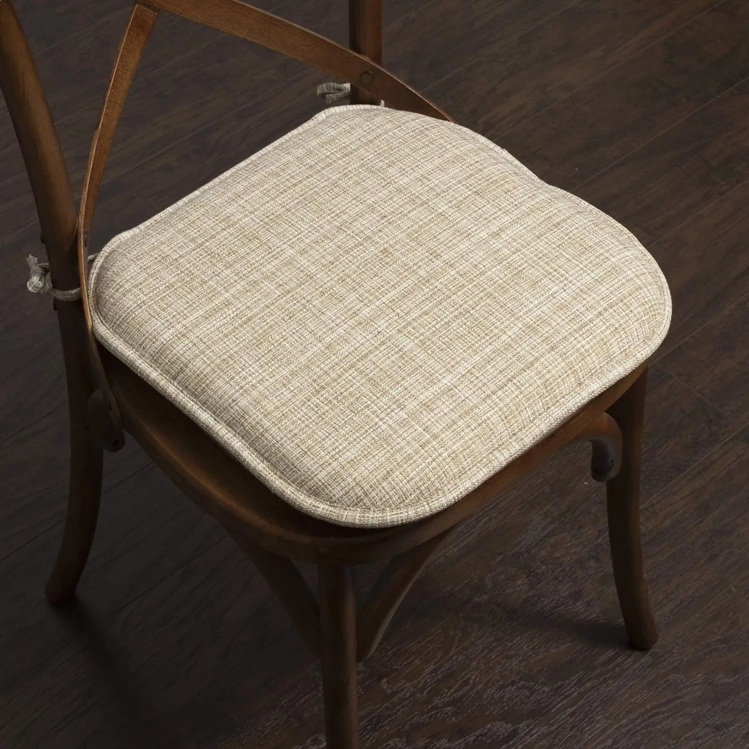 Sweet Home Collection Chair Cushion Memory Foam Pads with Ties Honeycomb Pattern Slip Non Skid Rubber Back Rounded Square 16" x 16" Seat Cover, 4 Pack, Aria Beige