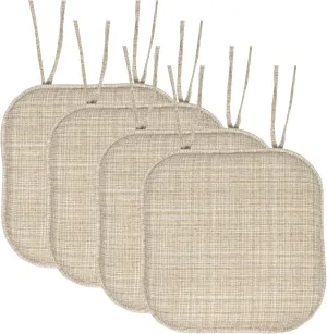 Sweet Home Collection Chair Cushion Memory Foam Pads with Ties Honeycomb Pattern Slip Non Skid Rubber Back Rounded Square 16" x 16" Seat Cover, 4 Pack, Aria Beige
