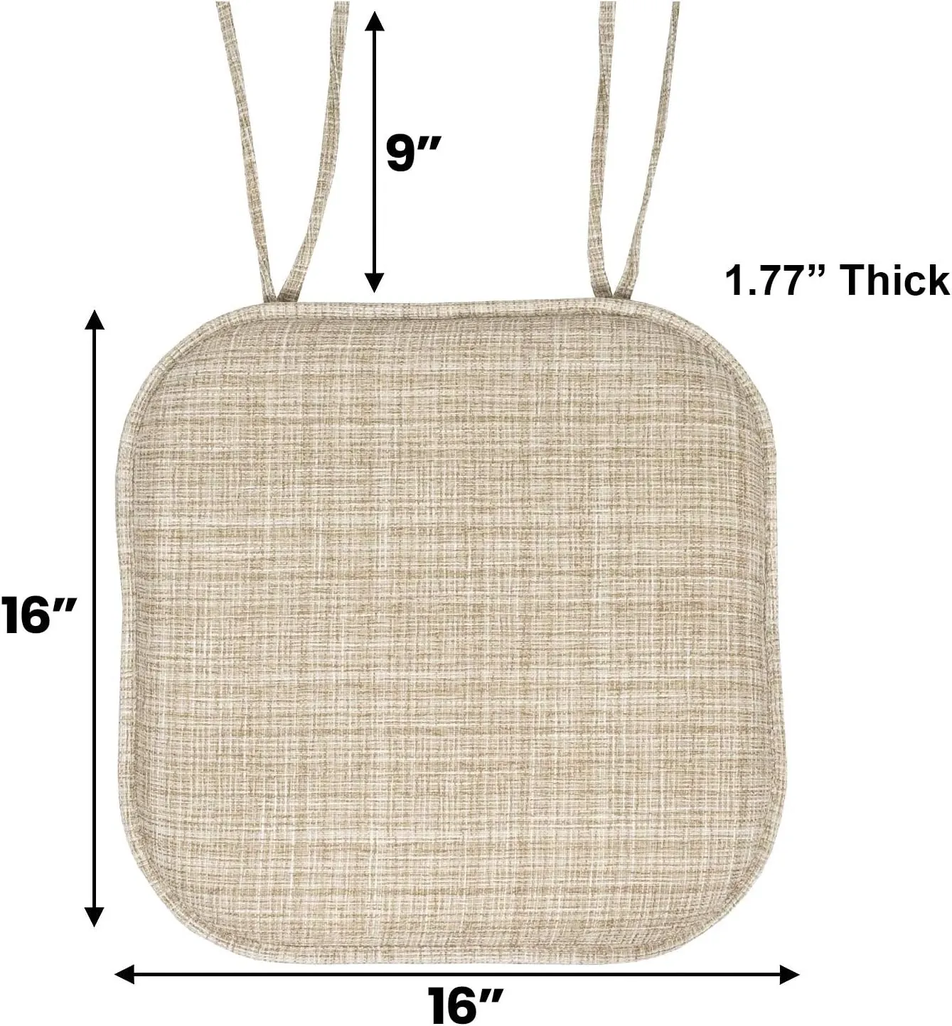 Sweet Home Collection Chair Cushion Memory Foam Pads with Ties Honeycomb Pattern Slip Non Skid Rubber Back Rounded Square 16" x 16" Seat Cover, 4 Pack, Aria Beige