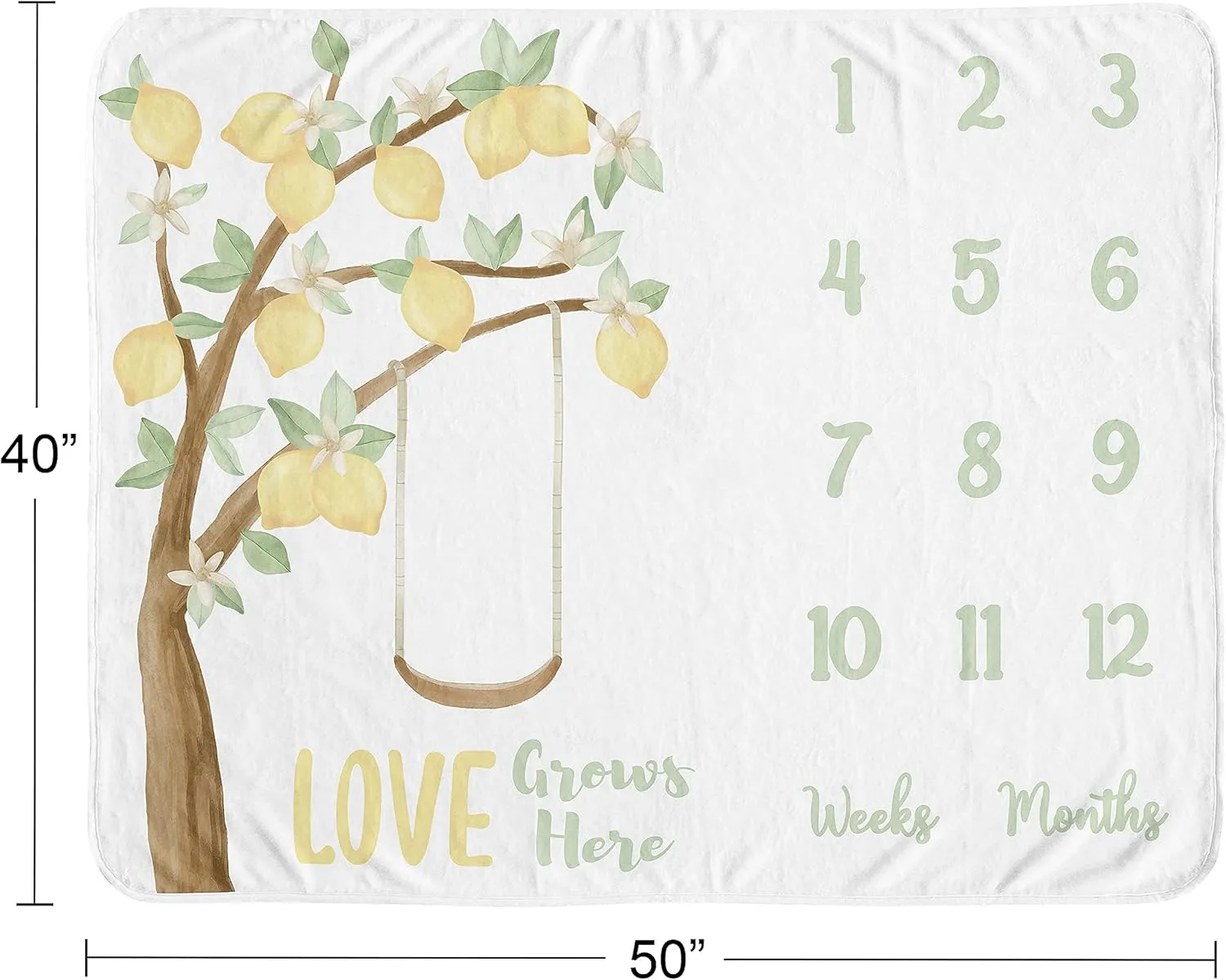 Sweet Jojo Designs Lemon Floral Girl Milestone Blanket Monthly Newborn First Year Growth Mat Baby Shower Memory Keepsake Gift Picture - Yellow Green Beige Watercolor Boho Bohemian Farmhouse Flower