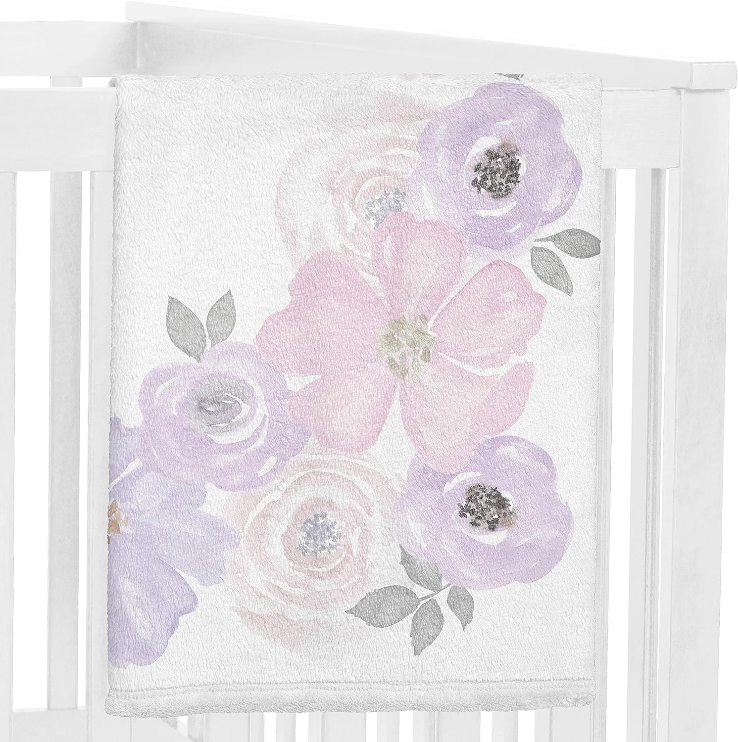 Sweet Jojo Designs Watercolor Floral Girl Milestone Blanket Monthly Newborn First Year Growth Mat Baby Shower Memory Keepsake Gift Picture - Lavender Purple, Pink and Grey Boho Shabby Chic Rose Flower