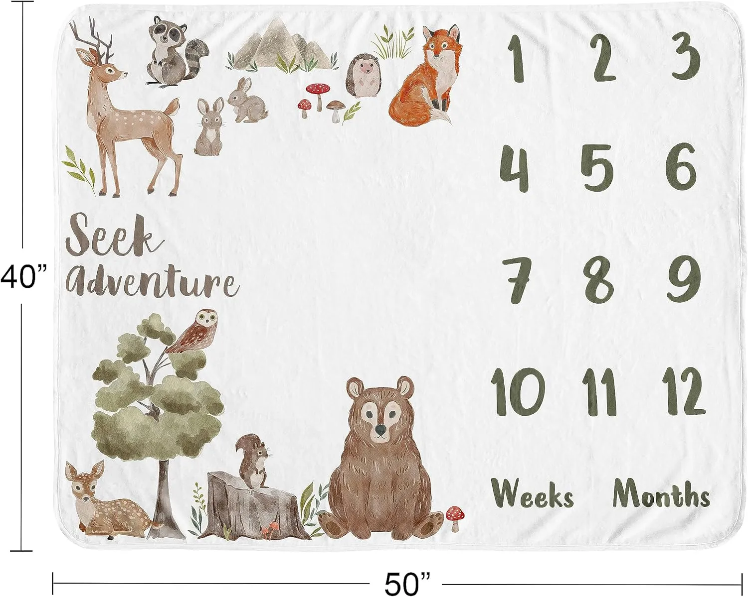 Sweet Jojo Designs Woodland Forest Animals Boy Girl Gender Neutral Unisex Baby Milestone Blanket Newborn Monthly First Year Photo Growth Chart Infant Memory Gift Set Friends Bear Hedgehog Watercolor