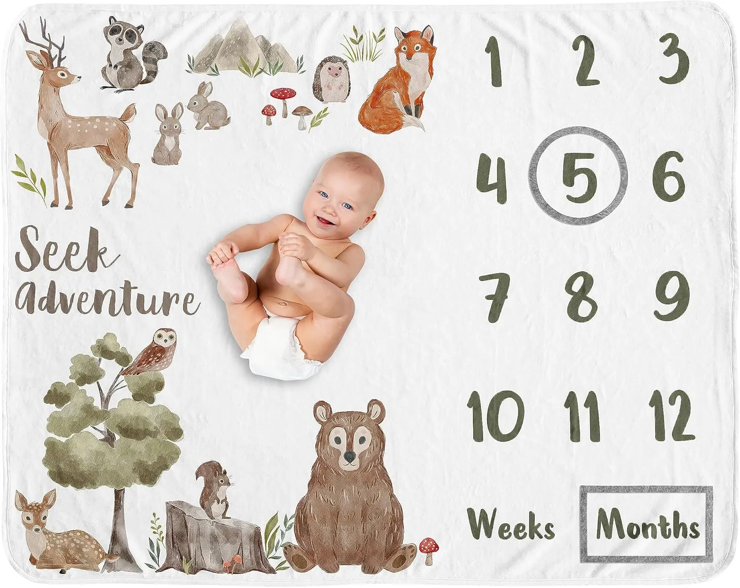 Sweet Jojo Designs Woodland Forest Animals Boy Girl Gender Neutral Unisex Baby Milestone Blanket Newborn Monthly First Year Photo Growth Chart Infant Memory Gift Set Friends Bear Hedgehog Watercolor