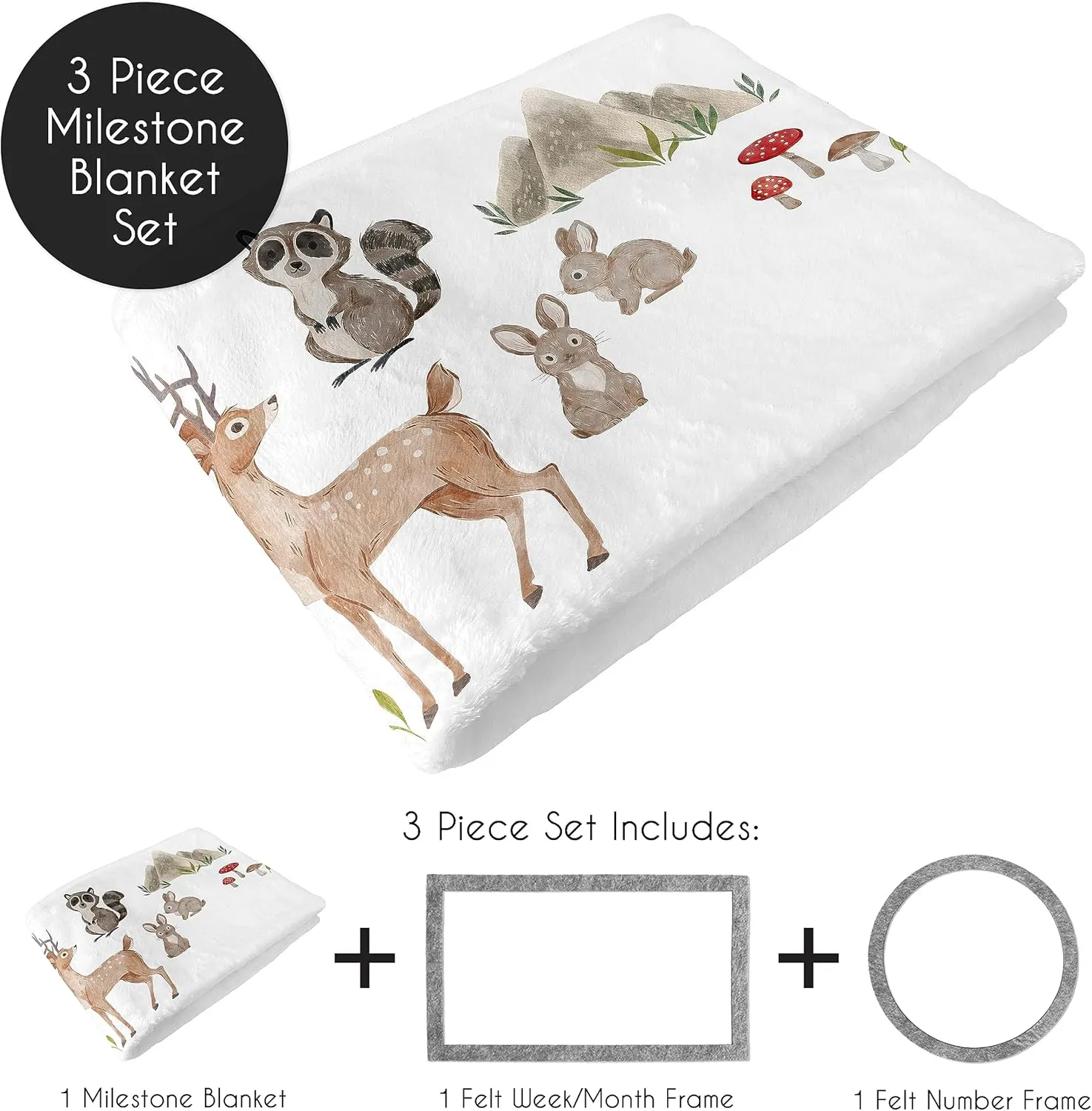 Sweet Jojo Designs Woodland Forest Animals Boy Girl Gender Neutral Unisex Baby Milestone Blanket Newborn Monthly First Year Photo Growth Chart Infant Memory Gift Set Friends Bear Hedgehog Watercolor