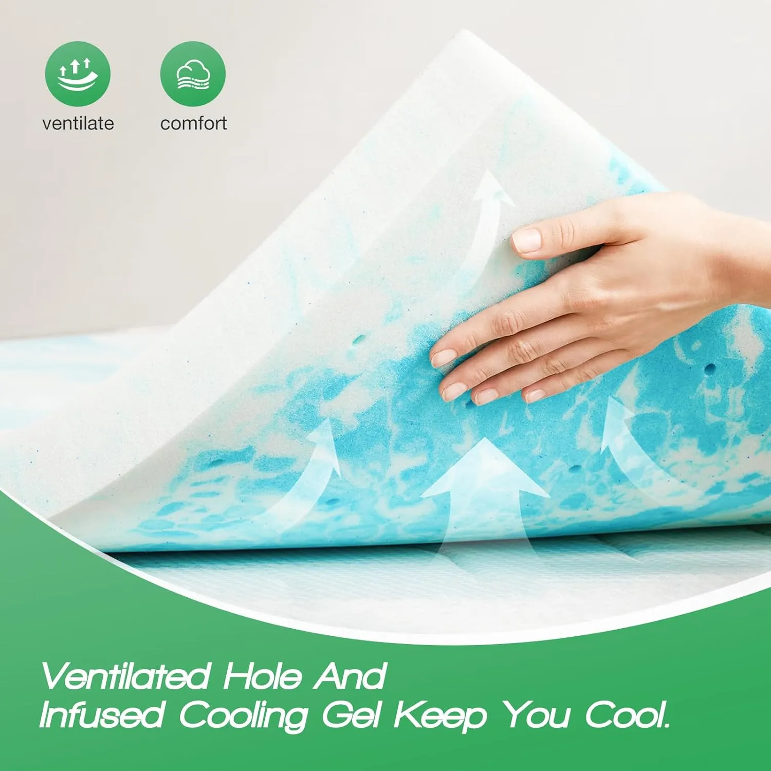 Sweetcrispy Mattress Topper King, 3 Inch Thick Memory Foam Gel Infused Cooling Toppers Pad for King Size Bed, Sleeper Sofa, RV, Camper, CertiPUR US Certified, Ventilated and Breathable