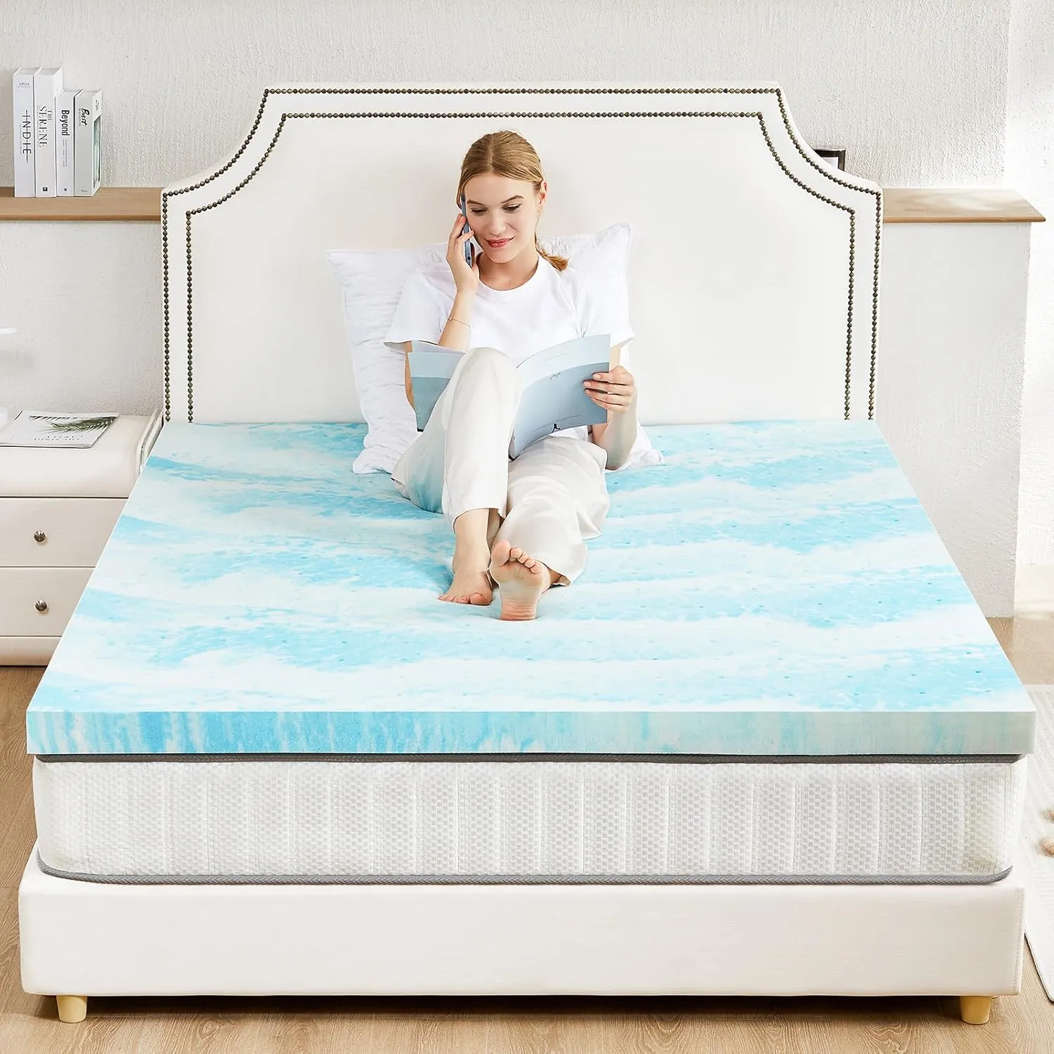 Sweetcrispy Mattress Topper King, 3 Inch Thick Memory Foam Gel Infused Cooling Toppers Pad for King Size Bed, Sleeper Sofa, RV, Camper, CertiPUR US Certified, Ventilated and Breathable