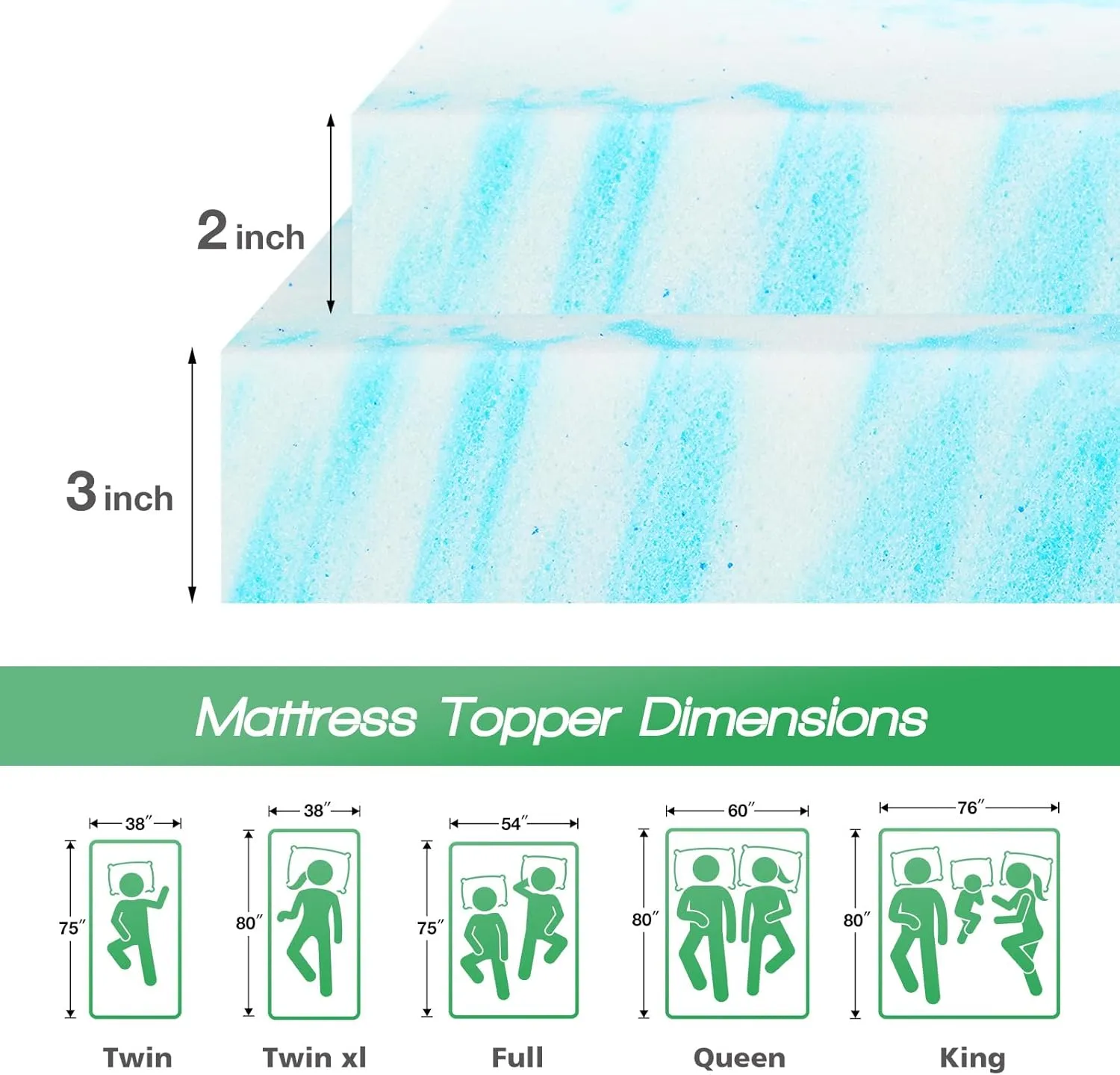 Sweetcrispy Mattress Topper King, 3 Inch Thick Memory Foam Gel Infused Cooling Toppers Pad for King Size Bed, Sleeper Sofa, RV, Camper, CertiPUR US Certified, Ventilated and Breathable