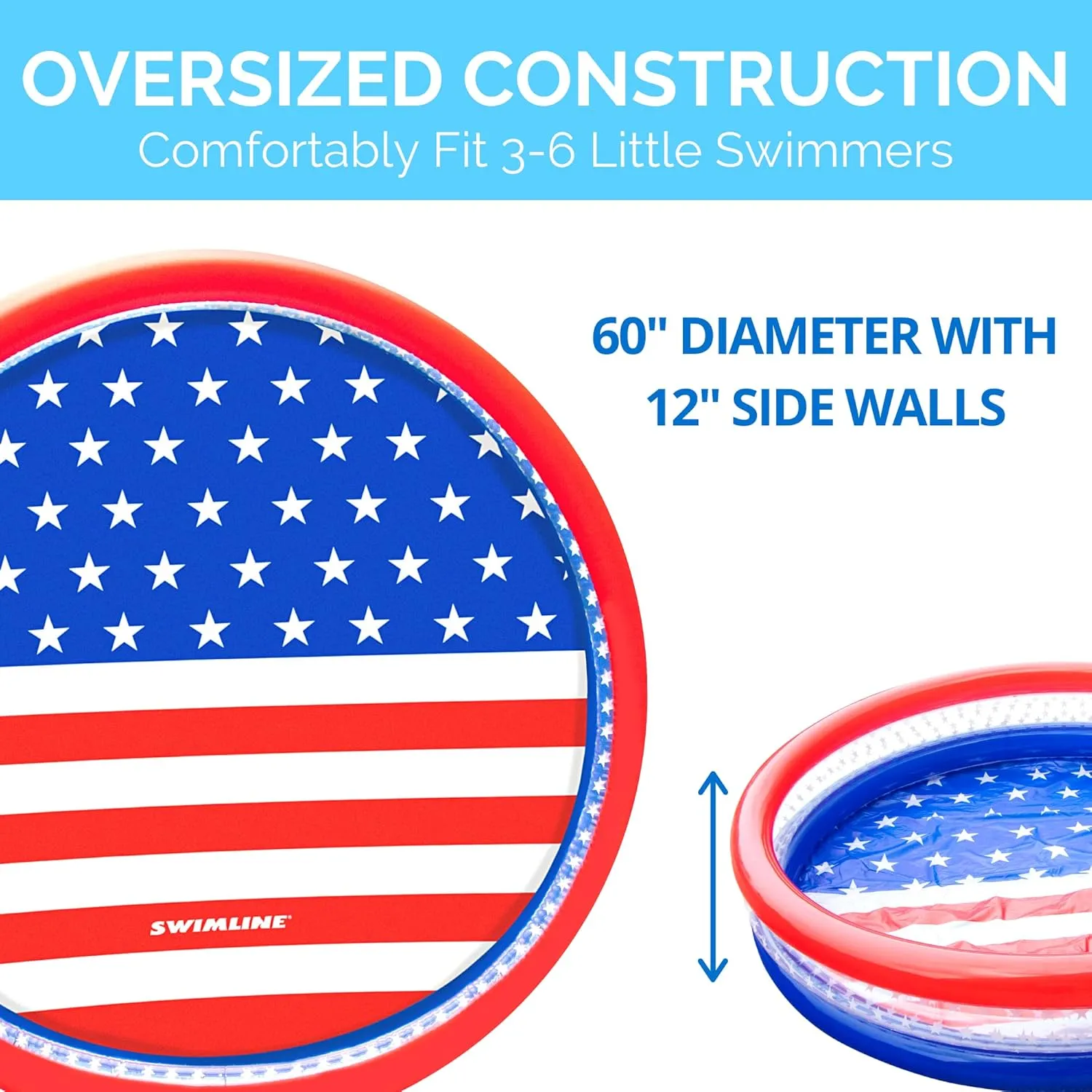 SWIMLINE Americana 3 Ring Kiddie Pool 60'' X 12'' | For Kids Toddlers Children Adults| Ball & Sand Pit Outdoor Indoor Garden Backyard Summer Fun | Blow Up Thick Durable Inflatable Splash Pad Sprinkler