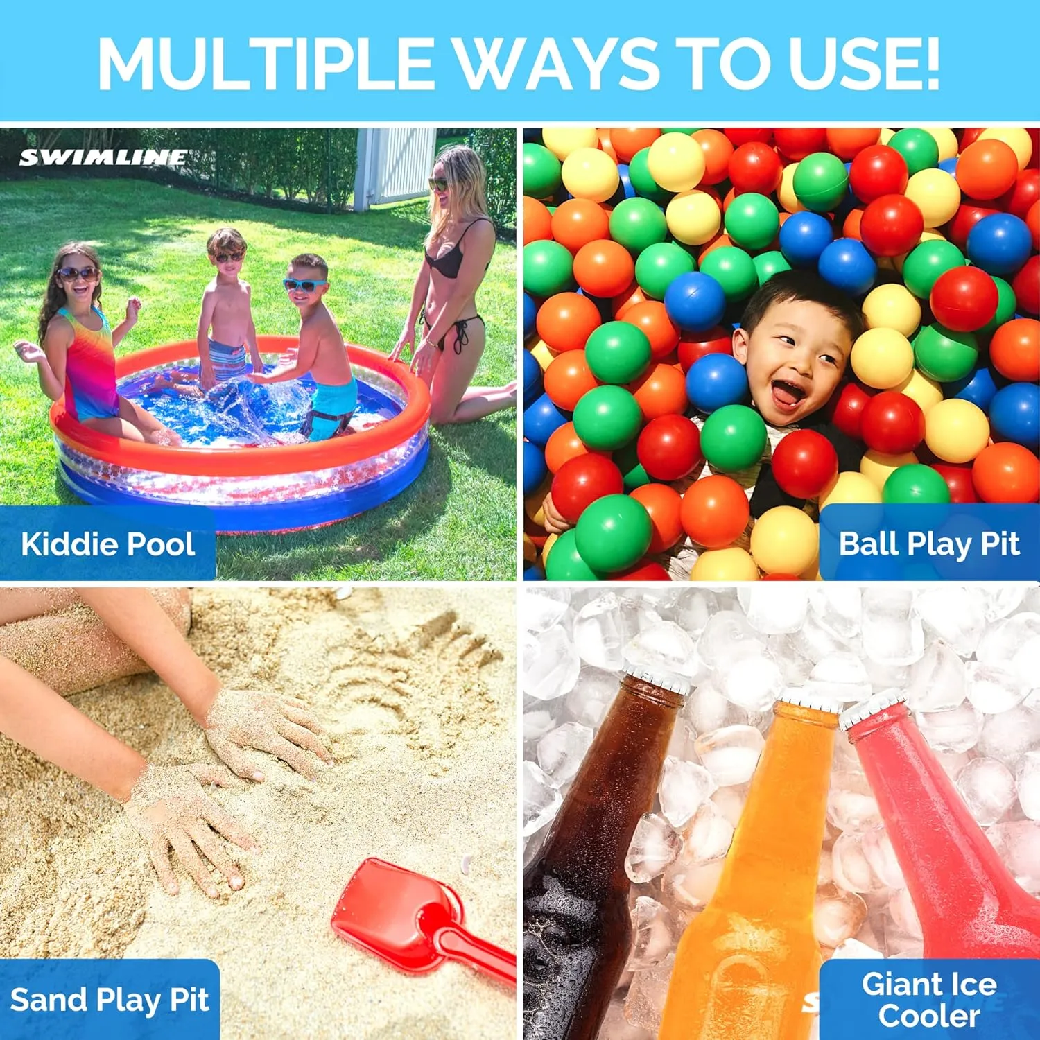 SWIMLINE Americana 3 Ring Kiddie Pool 60'' X 12'' | For Kids Toddlers Children Adults| Ball & Sand Pit Outdoor Indoor Garden Backyard Summer Fun | Blow Up Thick Durable Inflatable Splash Pad Sprinkler