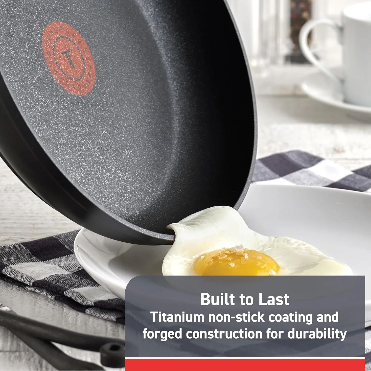 T-fal C4610263 Titanium Advanced Nonstick Thermo-Spot Heat Indicator Dishwasher Safe Cookware Fry Pan, 8-Inch, Black -
