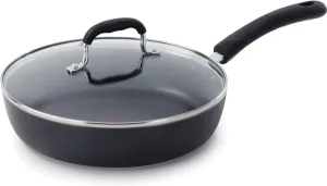 T-fal Experience Non Stick Fry Pan w/Lid 10 Inch, Induction, Oven Broiler Safe 400F, Compatible with All Cooktops, Cookware, Deep Frying Pan, Cooking Skillet, Pots and Pans, Dishwasher Safe, Black