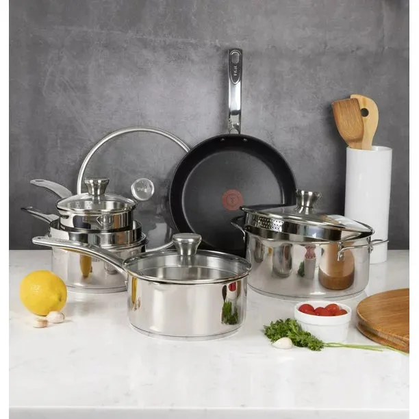 T-fal Unlimited Platinum 10 Piece Stainless Steel Non-stick Cookware Set-H868SA54
