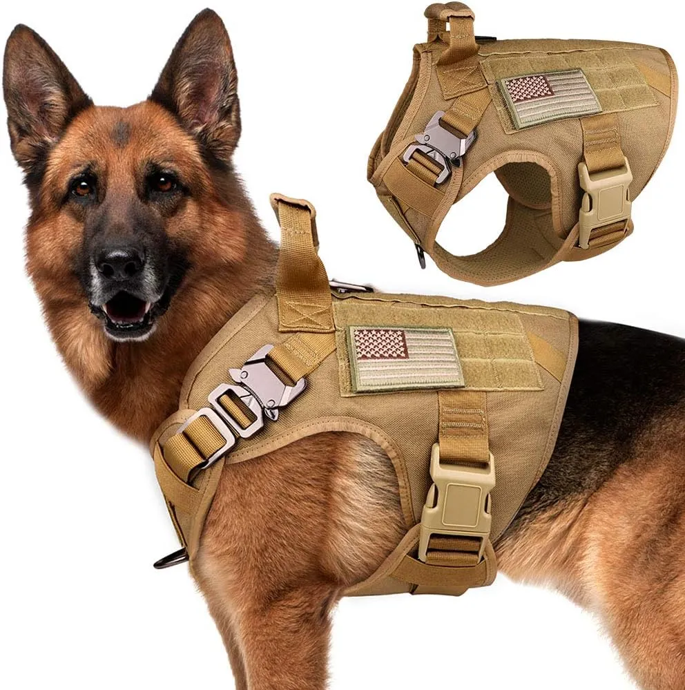 Tactical Dog Harness Vest Escape Proof Harness Military Vest No Pulling K9 Working Training Pet Vest for Medium Large Dogs(L) Army Yellow