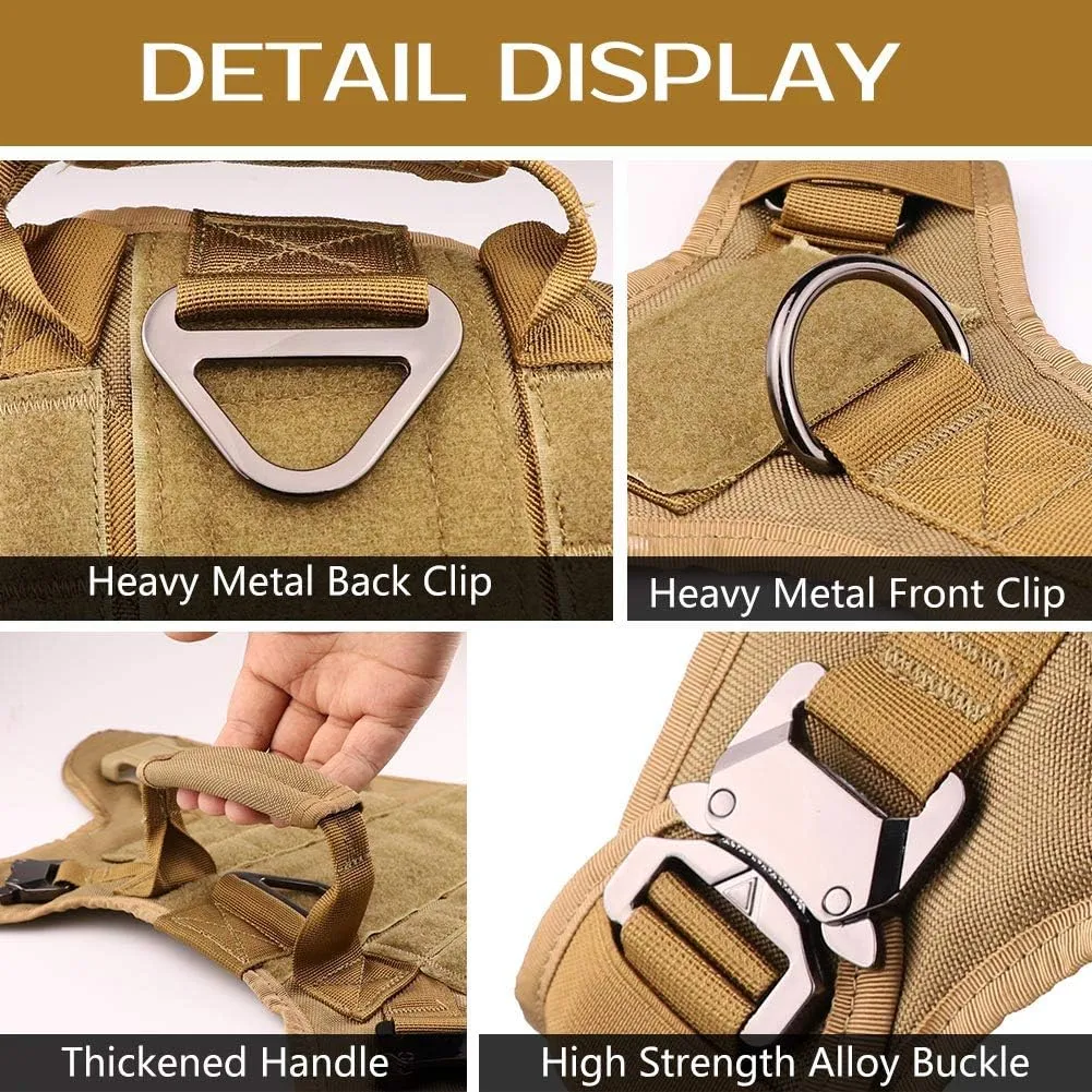 Tactical Dog Harness Vest Escape Proof Harness Military Vest No Pulling K9 Working Training Pet Vest for Medium Large Dogs(L) Army Yellow