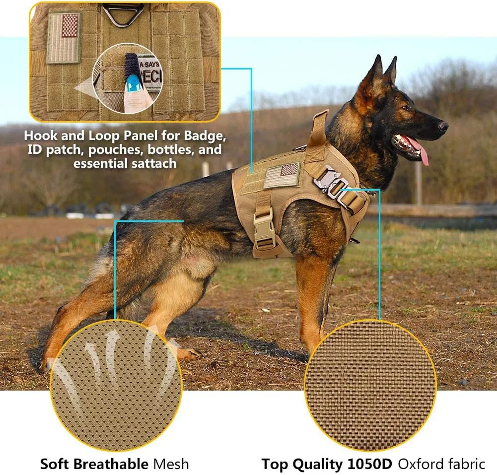 Tactical Dog Harness Vest Escape Proof Harness Military Vest No Pulling K9 Working Training Pet Vest for Medium Large Dogs(L) Army Yellow