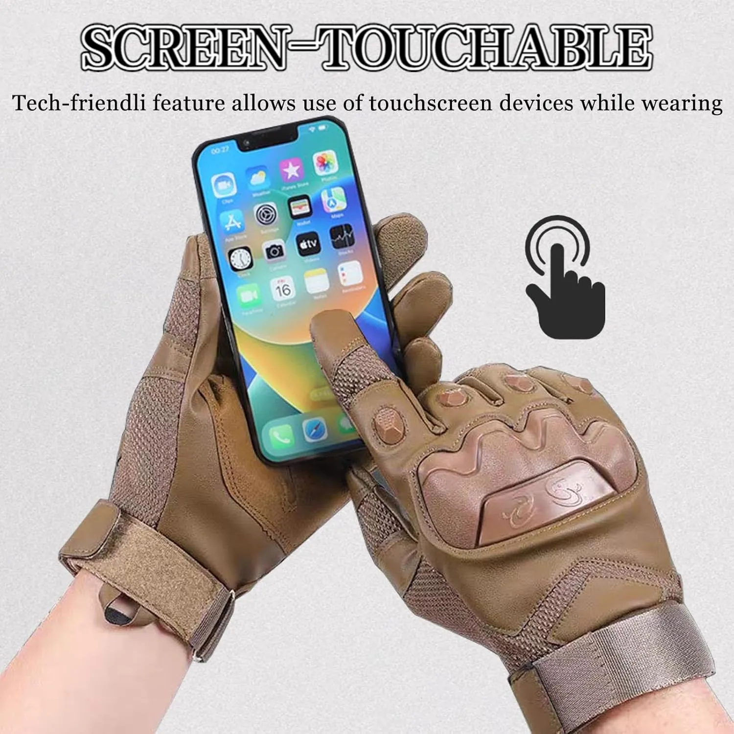 Tactical Gloves for Men Touchscreen Motorcycle Gloves with Hard Shell Leather Palm Padding for Outdoor Sports Motorcycle Cycling Tactical Airsoft Paintball Hunting Hiking Camping Climbing