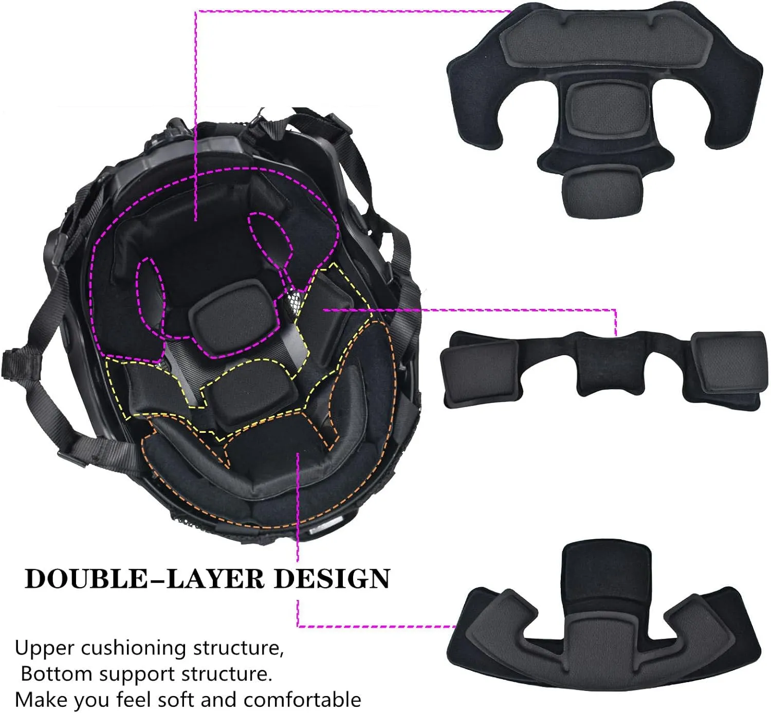 Tactical Helmet Cover,Internal Memory Foam Pads Set and Tactical Fast Airsoft Helmet Cloth for Ops-Core Fast PJ MH Helmet in Size M/L