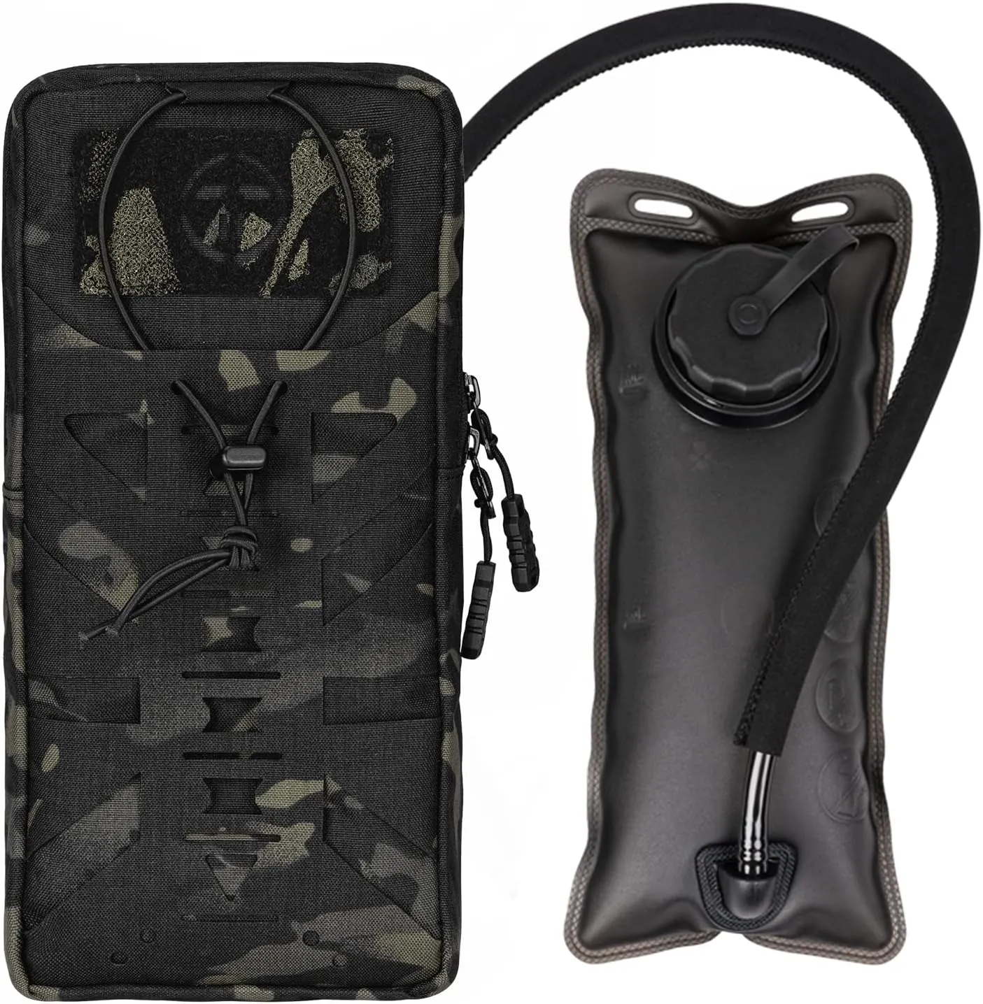 Tactical Hydration Pouch with Inner Bladder for 1L Water Bag Laser Cut MOLLE Hydration Pouch for Hiking Biking Running and Climbin 500D Nylon