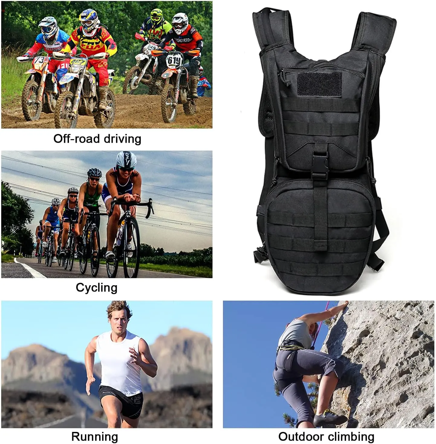 Tactical Molle Hydration Pack Backpack with 3L TPU Water Bladder Running Hydration Vest Water Backpack for Cycling, Hiking, Running, Climbing, Hunting, Biking