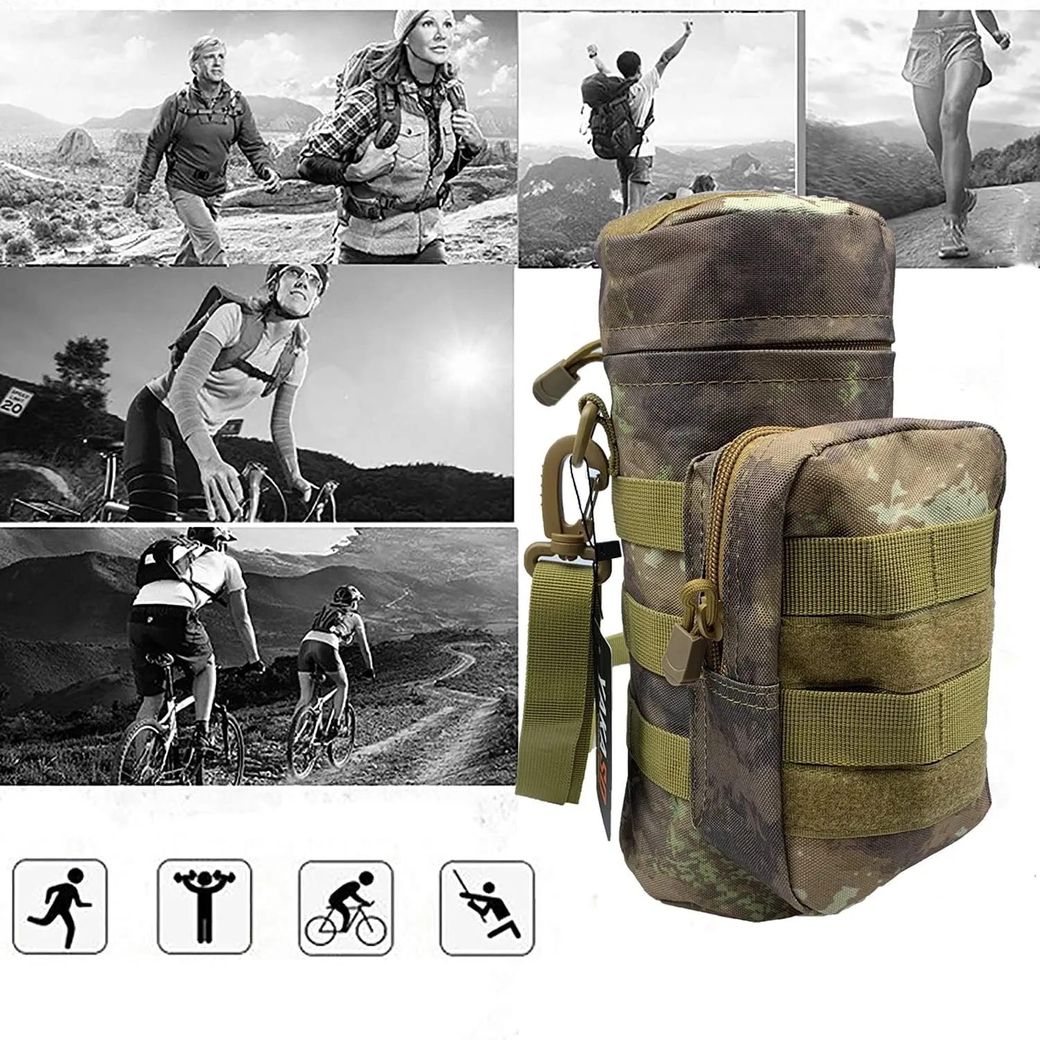 Tactical Molle Water Bottle Holder Pouch Hydration Carrier Bag Tactical EDC Water Bottle Carrier with Detachable Shoulder Strap for Hiking Camping Outdoor Sport Travel