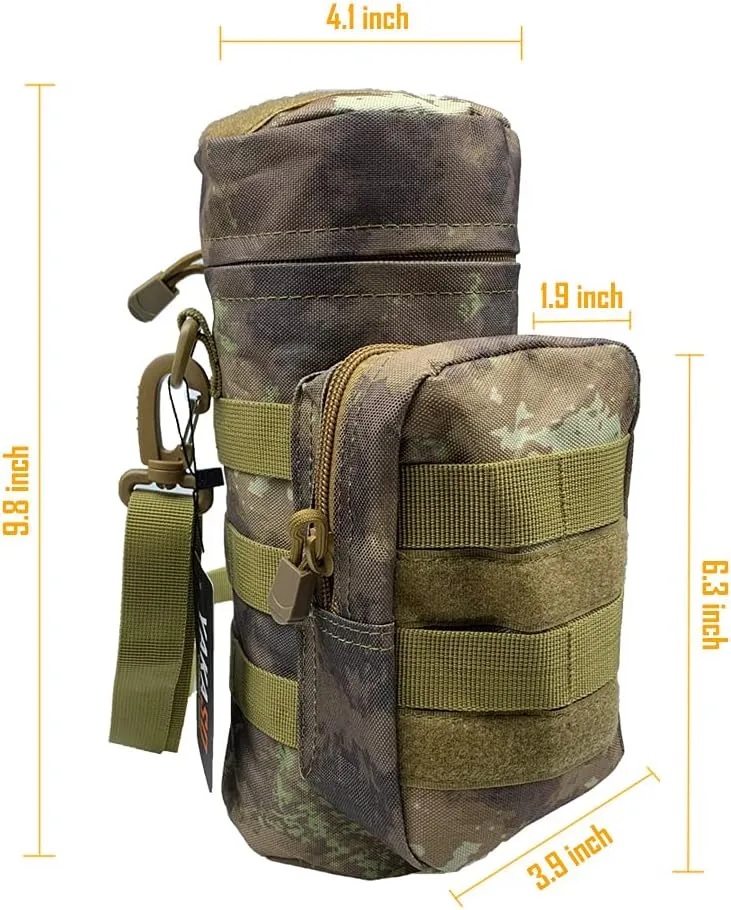 Tactical Molle Water Bottle Holder Pouch Hydration Carrier Bag Tactical EDC Water Bottle Carrier with Detachable Shoulder Strap for Hiking Camping Outdoor Sport Travel