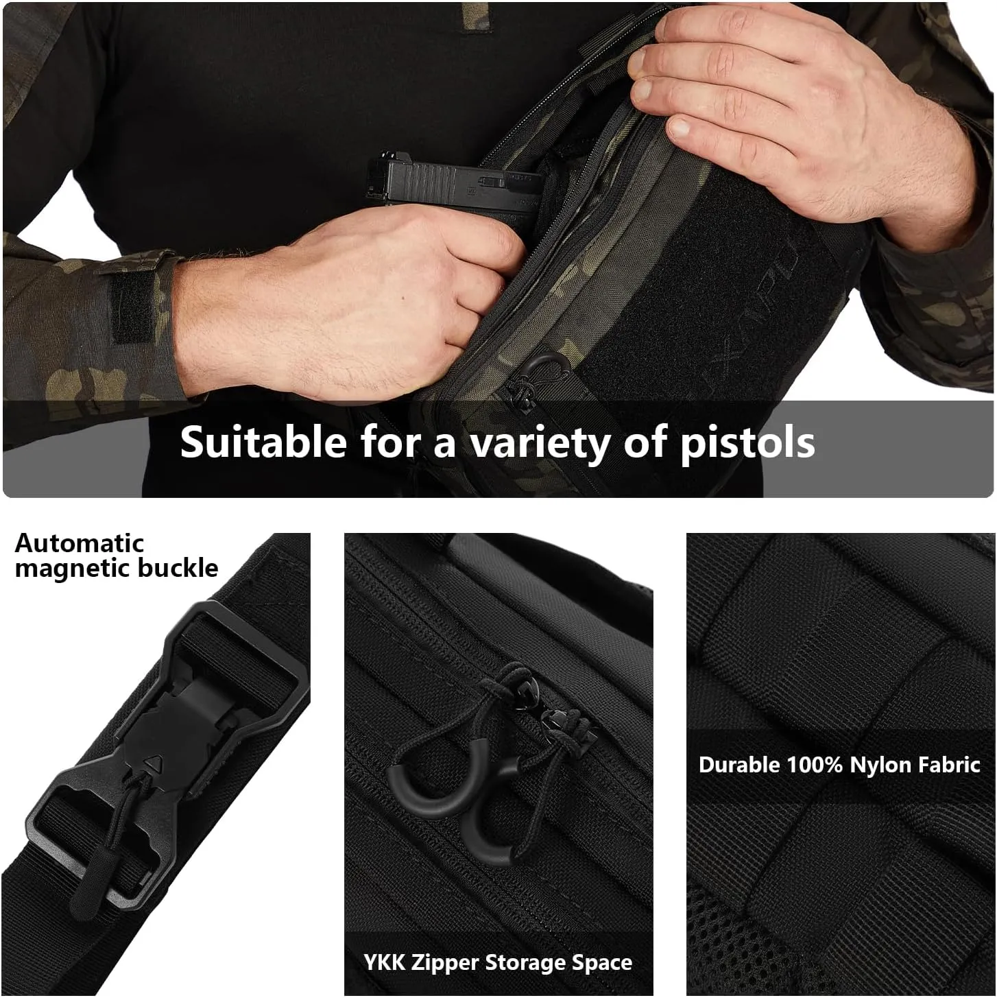 Tactical Shoulder Bag - Small Military Tactical Sling Backpack, Nylon EDC Bag for Hiking, Travel, & Everyday Use (Black)